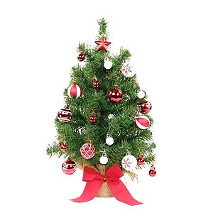Kit Árvore De Natal Com Pinheiro e Bolinhas Vermelhas e Brancas - 45cm - 1 unidade - Cromus - Rizzo