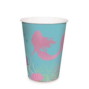 Copo de Papel Festa Sereia 240Ml - 8 unidades - Cromus - Rizzo Festas