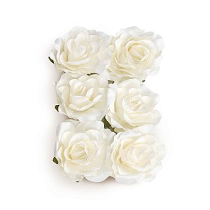 Flor Decorativa de Papel Branco 06cm - 06 unidades - Cromus - Rizzo Festas