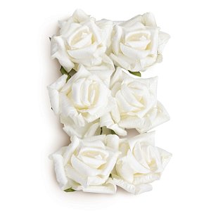 Flor Decorativa de Papel Branco 6,5cm - 06 unidades - Cromus - Rizzo Festas