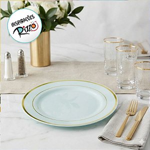 Prato Descartável Raso Redondo Premium Listras Douradas - 26cm - 6 unidades - Rizzo