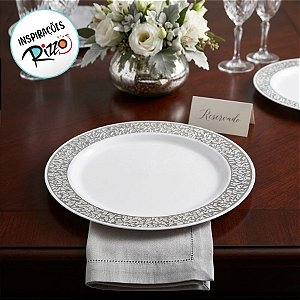 Prato Descartável Raso Redondo Premium Prata - 26cm - 6 unidades - Rizzo