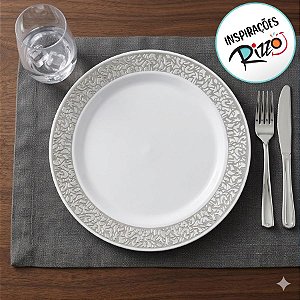 Prato Descartável Raso Redondo Premium Prata - 18cm - 6 unidades - Rizzo