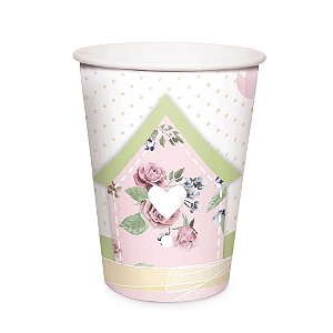 Copo de Papel Festa Jardim Secreto 240Ml - 8 unidades - Cromus - Rizzo Festas