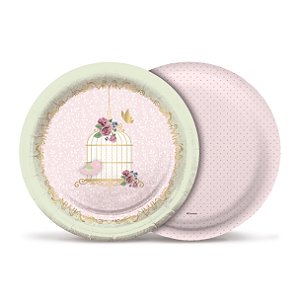 Prato Festa Jardim Secreto Rosa - 18Cm - 8 unidades - Cromus - Rizzo Festas