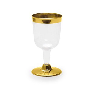 Taça de Vinho com Borda Ouro 170ml - 06 unidades - Descartáveis de Luxo - Cromus - Rizzo Festas