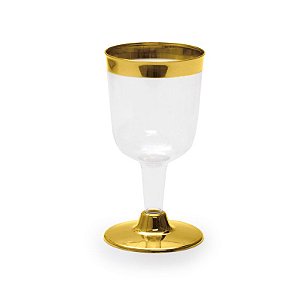 Taça de Vinho com Borda Ouro 170ml - 06 unidades - Descartáveis de Luxo - Cromus - Rizzo Festas