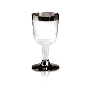 Taça de Vinho com Borda e Base Prata 160ml - 06 unidades - Descartáveis de Luxo - Cromus - Rizzo Festas
