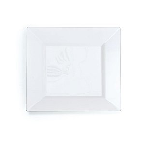 Prato Quadrado Branco com Borda Prata P 26cm - 06 unidades - Descartáveis de Luxo - Cromus - Rizzo Festas