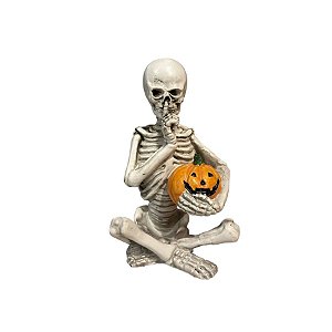Enfeite de Halloween de Resina - Esqueleto Com Abobora - 12x8cm - 1 unidade - Cromus - Rizzo