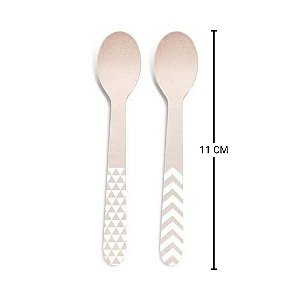 Colherzinha de Madeira Decorada Branco - 11cm - 8 unidades - Rizzo