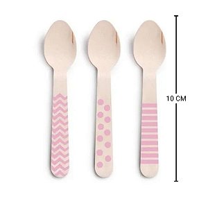 Colher de Madeira Decorada Rosa - 11cm - 08 unidades - Cromus - Rizzo Festas