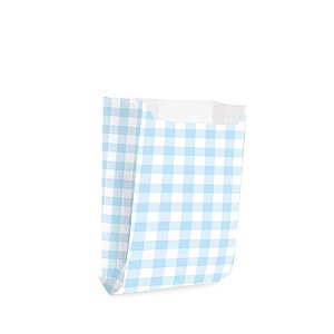 Saquinho de Papel para Mini Lanche P 10x8x4cm - Xadrez Azul Bebê - 50 unidades - Cromus - Rizzo Festas