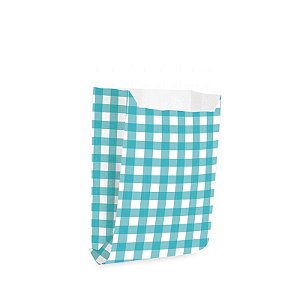 Saquinho de Papel para Mini Lanche P 10x8x4cm - Xadrez Turquesa - 50 unidades - Cromus - Rizzo Festas