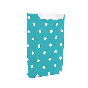 Saquinho de Papel para Pipoca e Hot Dog G 14x8x4cm - Poá Turquesa - 50 unidades - Cromus - Rizzo Festas