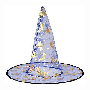 Chapéu de Bruxa Transparente Azul - Bruxa Dourado - Halloween - 1 unidade - Rizzo