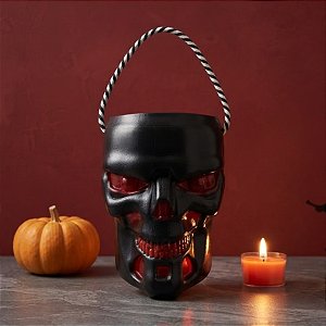 Cesta de Halloween Caveira Preta - 20cm - 1 unidade - Rizzo