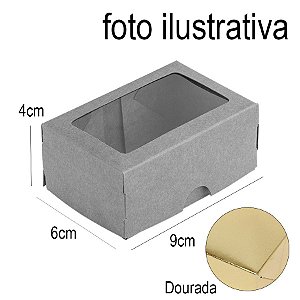 Caixa 2 Doces com Visor S1 (6cm x 9cm x 4cm) Dourada 10 unidades Assk Rizzo Embalagens