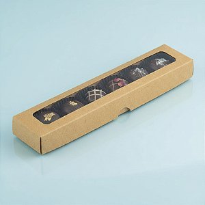 Caixa com Visor S14 (4cm x 19cm x 2cm) Kraft - 10 unidades - Assk - Rizzo Embalagens