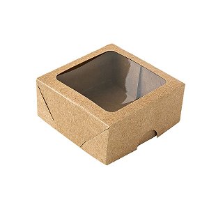 Caixa com Visor S16 (7cm x 7cm x 3cm) Kraft 10 unidades Assk Rizzo Embalagens