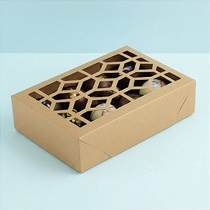 Caixa com Visor Vazado S2 - Kraft - (10cm x 15cm x 4cm) - 10 unidades - Assk -  Embalagens