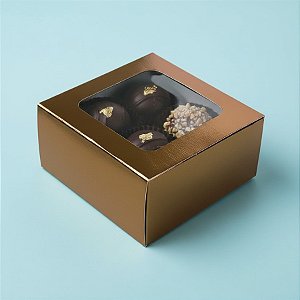 Caixa Gaveta com Visor Nº1 (8cm x 8cm x 4cm) Bronze - 10 unidades  - Assk - Rizzo Embalagens