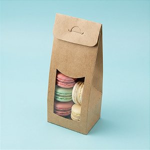 Caixa Sacolinha com Visor P - (7,5cm x 19cm x 6cm) Kraft - 10 unidades - Assk - Rizzo