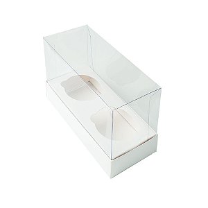 Caixa Mini Cupcake com Tampa Transparente 2 Cavidades (11cm x 9cm x 5,5cm) Branca 10 unidades Assk Rizzo Embalagens