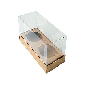 Caixa Mini Cupcake com Tampa Transparente 2 Cavidades (11cm x 9cm x 5,5cm) Kraft 10 unidades Assk Rizzo Embalagens