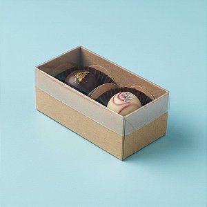 Caixa 2 Doces com Tampa Transparente Nº 2 (8,5cm x 4,5cm x 3,5cm) Kraft - 10 unidades - Assk - Rizzo