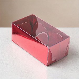 Caixa 2 Doces com Tampa Transparente Nº 2 (8,5cm x 4cm x 3,5cm) Vermelha 10 unidades Assk Rizzo Embalagens