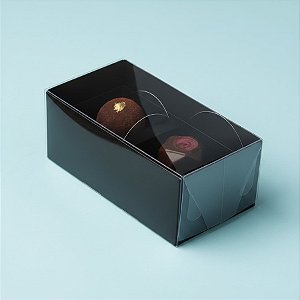 Caixa 2 Doces com Tampa Transparente Nº 2 (8,5cm x 4cm x 3,5cm) Preta - 10 unidades - Assk - Rizzo