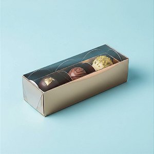 Caixa 3 Doces com Tampa Transparente Nº 3 (12cm x 4,5cm x 3,5cm) Bronze - 10 unidades - Assk - Rizzo