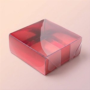 Caixa 4 Doces com Tampa Transparente Nº 4 (8,5cm x 8,5cm x 3,5cm) Vermelha 10 unidades Assk Rizzo Embalagens