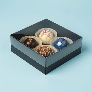 Caixa 4 Doces com Tampa Transparente Nº 4 (8,5cm x 8,5cm x 3,5cm) Preta - 10 unidades - Assk - Rizzo