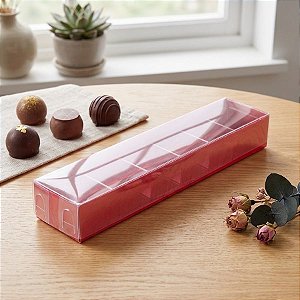 Caixa 6 Doces com Berço Tampa Transparente Nº 4 (23cm x 4cm x 3cm) Vermelha 10 unidades Assk Rizzo Embalagens