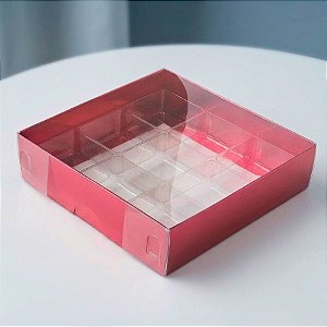 Caixa 9 Doces com Berço Tampa Transparente Nº 6 (11,5cm x 11,5cm x 3cm) Vermelha 10 unidades Assk Rizzo Embalagens
