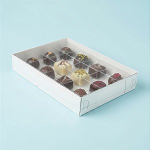 Caixa 12 Doces com Berço Tampa Transparente Nº 2 (15,5cm x 11,5cm x 3cm) Branca 10 unidades Assk Rizzo Embalagens