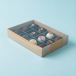 Caixa 12 Doces com Berço Tampa Transparente Nº 2 (15,5cm x 11,5cm x 3cm) Kraft 10 unidades Assk Rizzo Embalagens