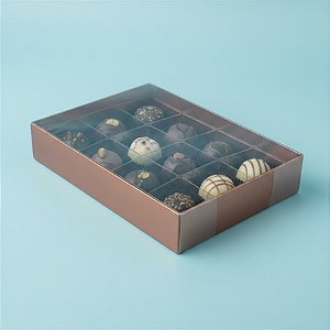 Caixa 12 Doces com Berço Tampa Transparente Nº 2 (15,5cm x 11,5cm x 3cm) Bronze 10 unidades Assk Rizzo Embalagens