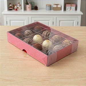 Caixa 12 Doces com Berço Tampa Transparente Nº 2 (15,5cm x 11,5cm x 3cm) Vermelha 10 unidades Assk Rizzo Embalagens