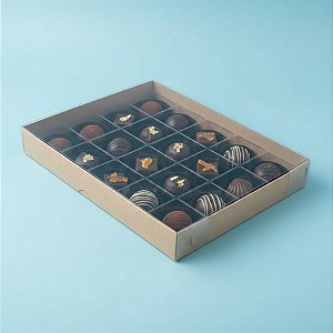 Caixa 20 Doces com Berço Tampa Transparente Nº 1 (19,5cm x 15,5cm x 3cm) Kraft 10 unidades Assk Rizzo Embalagens