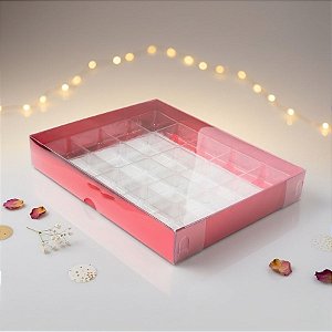Caixa 20 Doces com Berço Tampa Transparente Nº 1 (19,5cm x 15,5cm x 3cm) Vermelha 10 unidades Assk Rizzo Embalagens