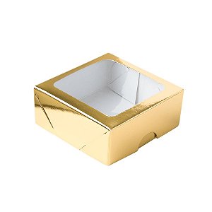 Caixa 4 Doces com Visor S11 (9cm x 9cm x 4cm) Dourado 10 unidades Assk Rizzo Embalagens