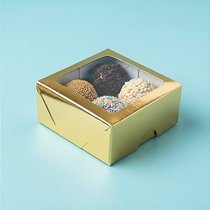 Caixa com Visor S16 (7cm x 7cm x 3cm) Dourada - 10 unidades - Assk - Rizzo