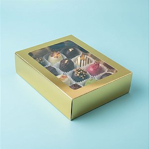 Caixa Gaveta com Visor Nº3 (12cm x 16cm x 4cm) Dourada - 10 unidades - Assk - Rizzo
