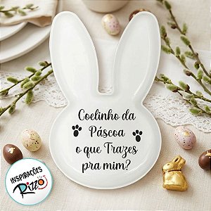 Bandeja Coelho com Frase de Páscoa - Branco - 25x15cm - 1 unidade - Rizzo