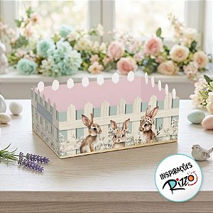 Cesta Cerquinha de Papel Cartão - Coelhinhos - 1 unidade - Cromus - Rizzo