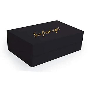 Caixa de Papel Rígido Personalizado com Frase Dourada - Retangular Preto com Ímã - 1 unidade - Cromus - Rizzo