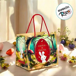 Sacola Premium Para Caixa Meio Ovo - Contos De Páscoa - 22x20x14cm - 1 unidade - Cromus - Rizzo